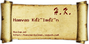 Hamvas Kálmán névjegykártya
