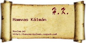 Hamvas Kálmán névjegykártya
